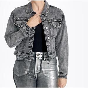 Rebecca Minkoff Studded Denim Jean Jacket‎ Black Gray 100% Cotton Size Small